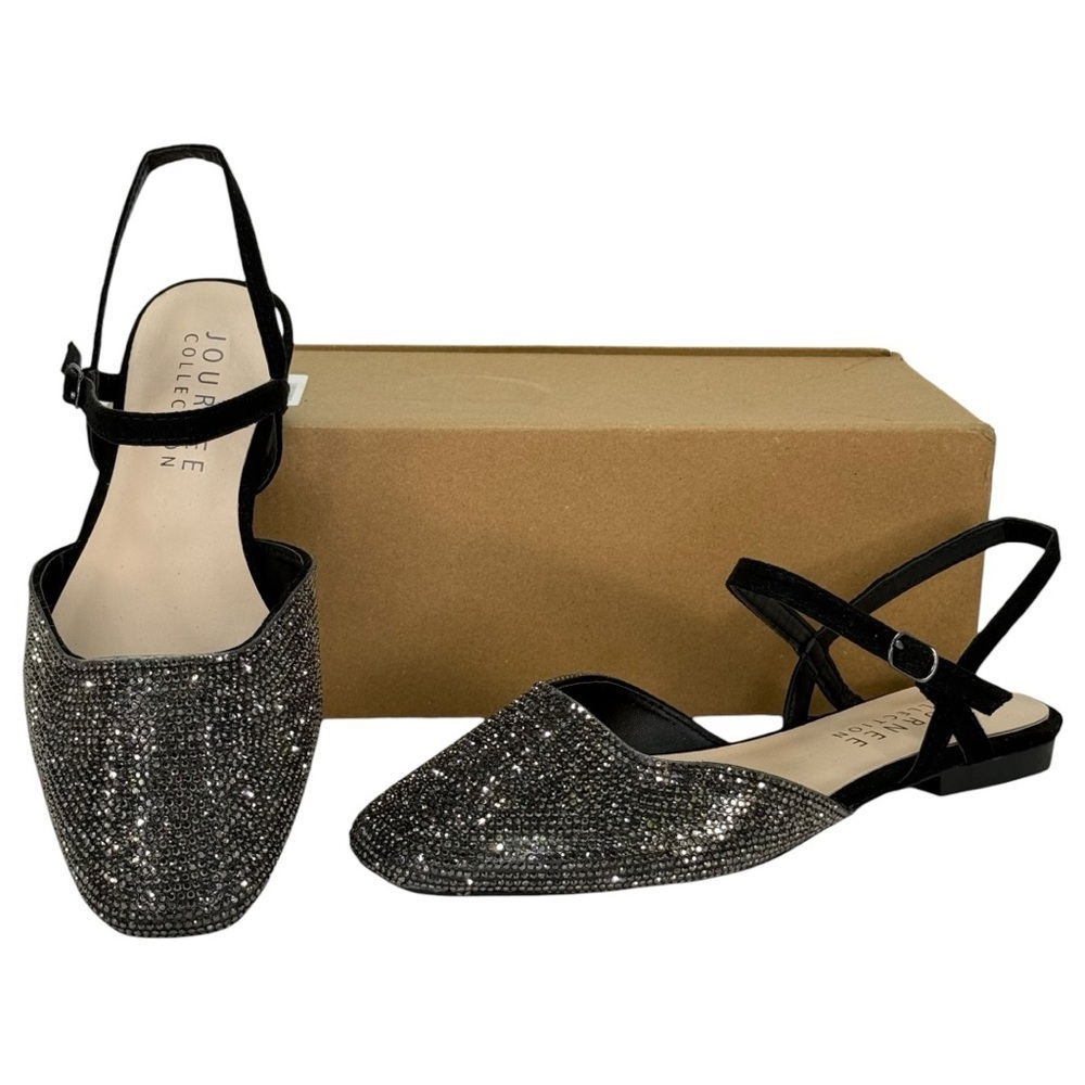 Journee Collection Nysha Black Rhinestone Slingback Strap Womens Flats Size 6M